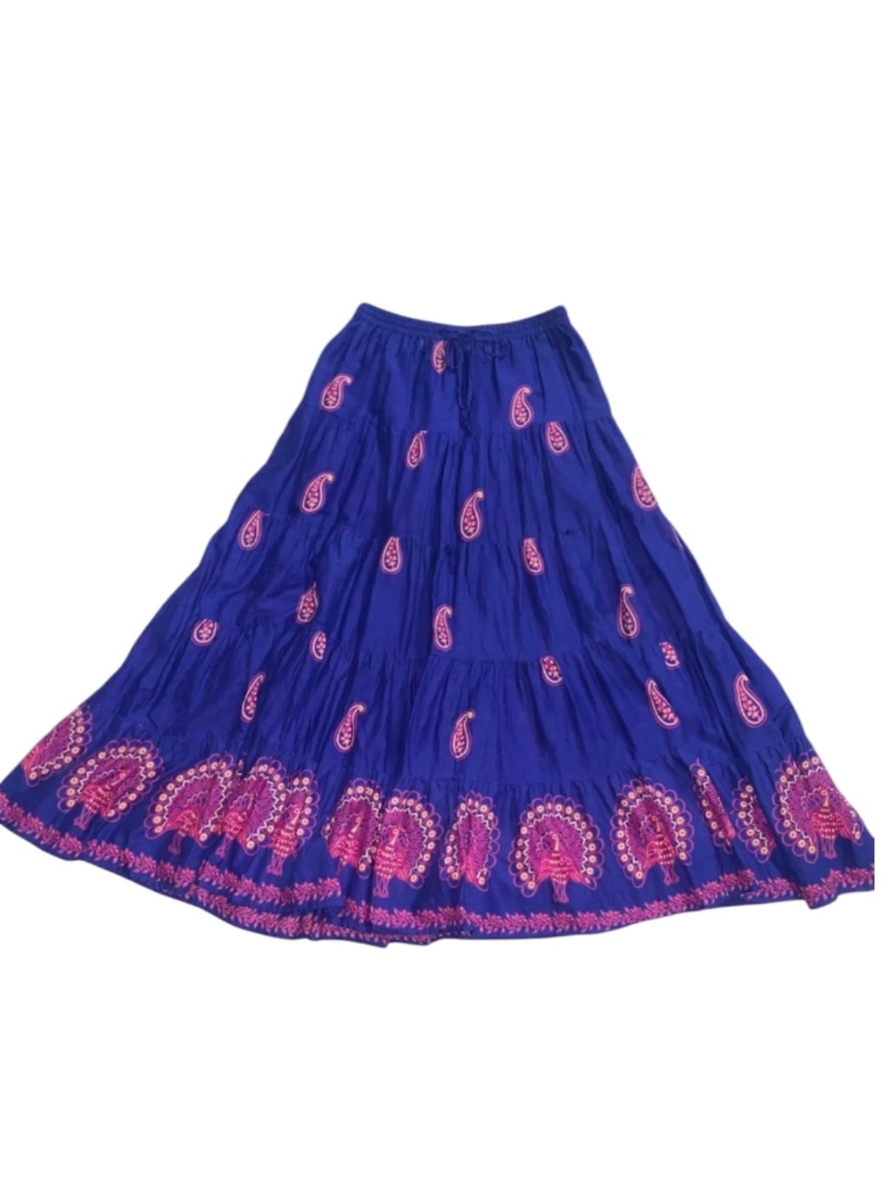 Millennium 100% Cotton, Gypsy Style Full Maxi Skirt In Bold  Blue W/ Paisley